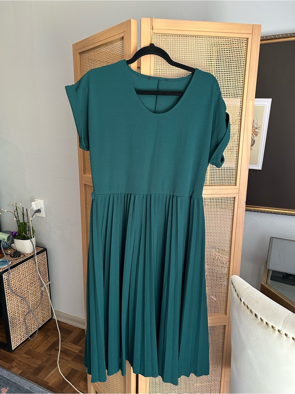 Emerald green skater dress / fit & flare